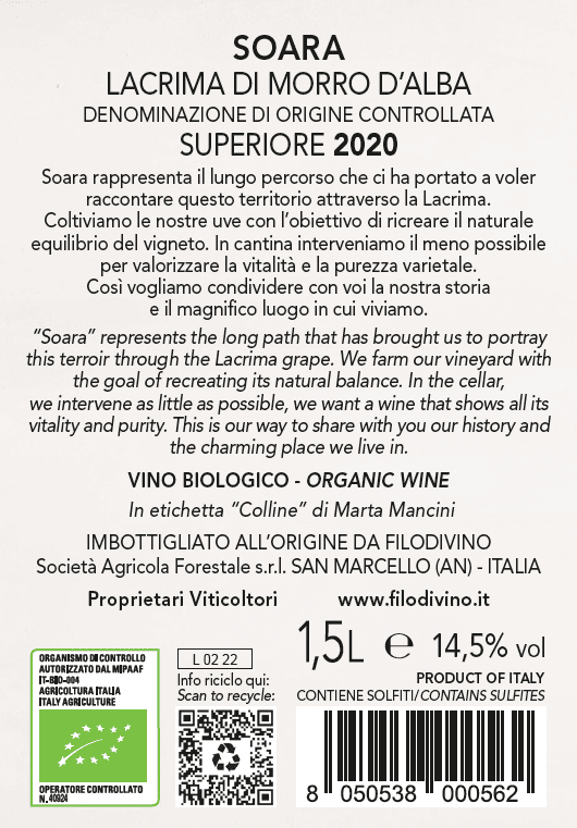 Retroetichetta Lacrima Soara 2020