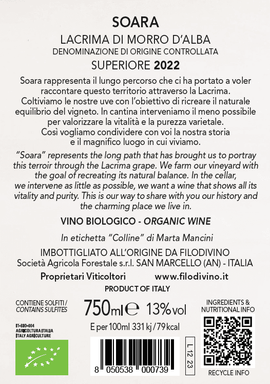 Retroetichetta Lacrima Soara 2022